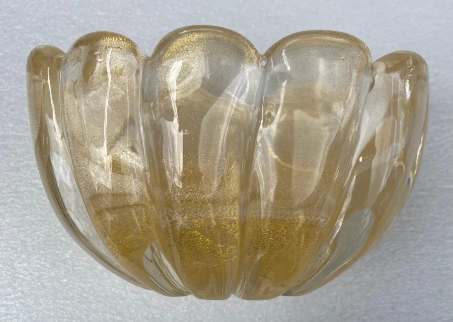 1970′ Vasque Cristal Murano Avec Paillons D’ Or Signés Archimede Seguso Murano