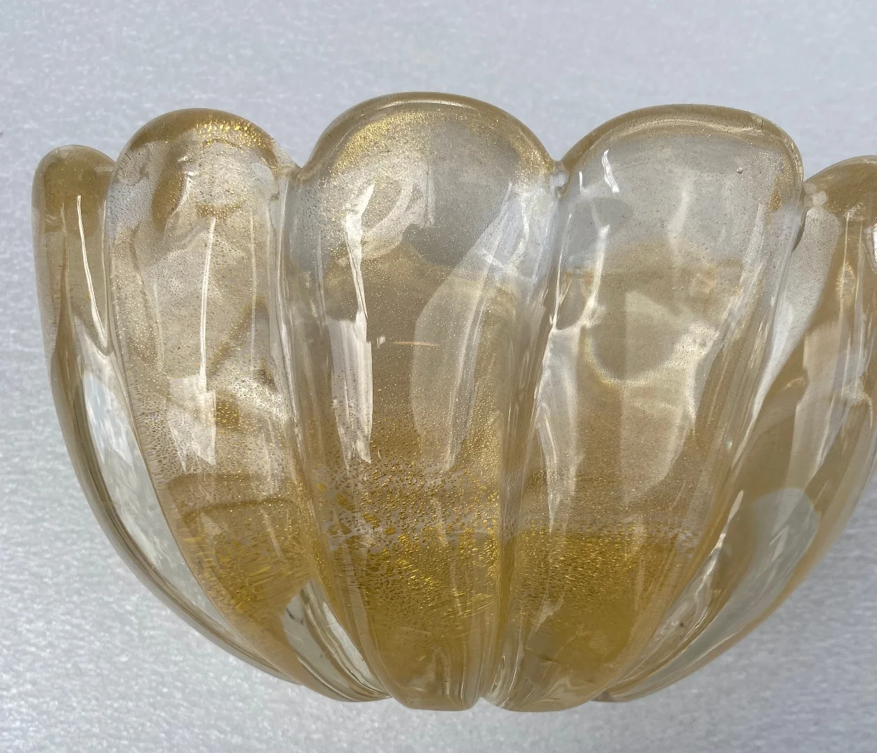 1970′ Vasque Cristal Murano Avec Paillons D’ Or Signés Archimede Seguso Murano