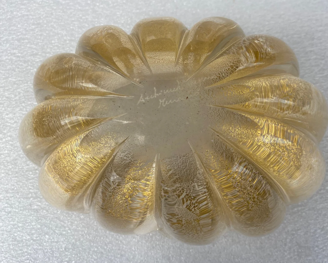 1970′ Vasque Cristal Murano Avec Paillons D’ Or Signés Archimede Seguso Murano