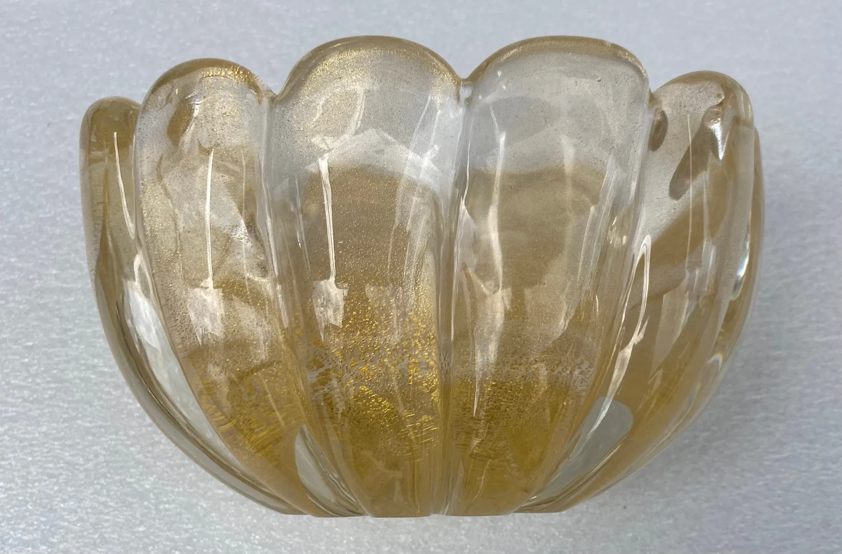 1970′ Vasque Cristal Murano Avec Paillons D’ Or Signés Archimede Seguso Murano