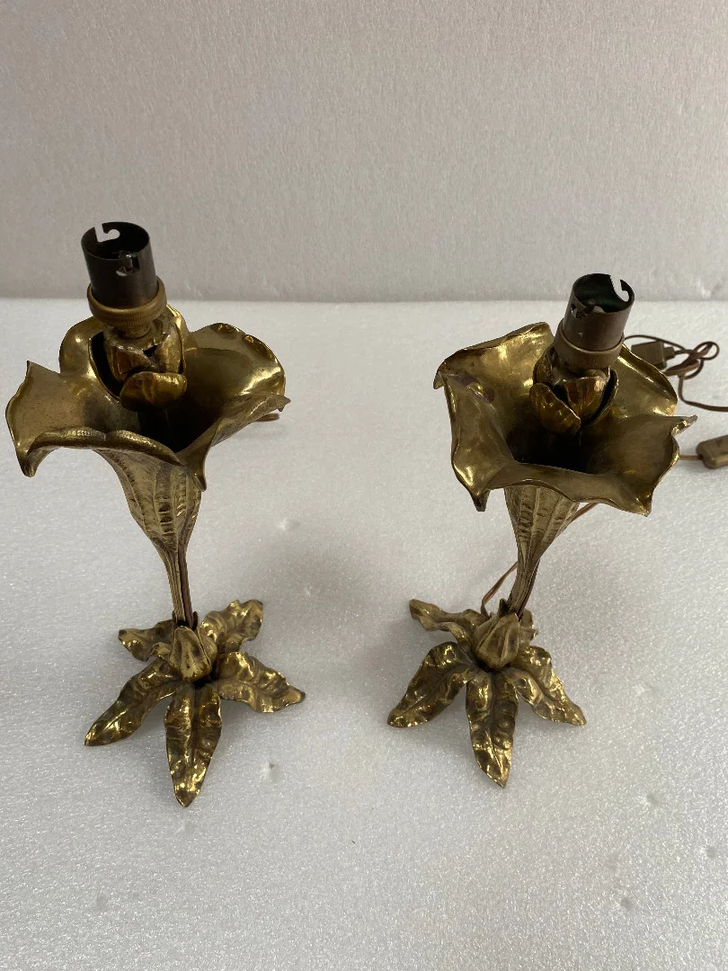 1900′ Pair Of Bronze Flower Lamps