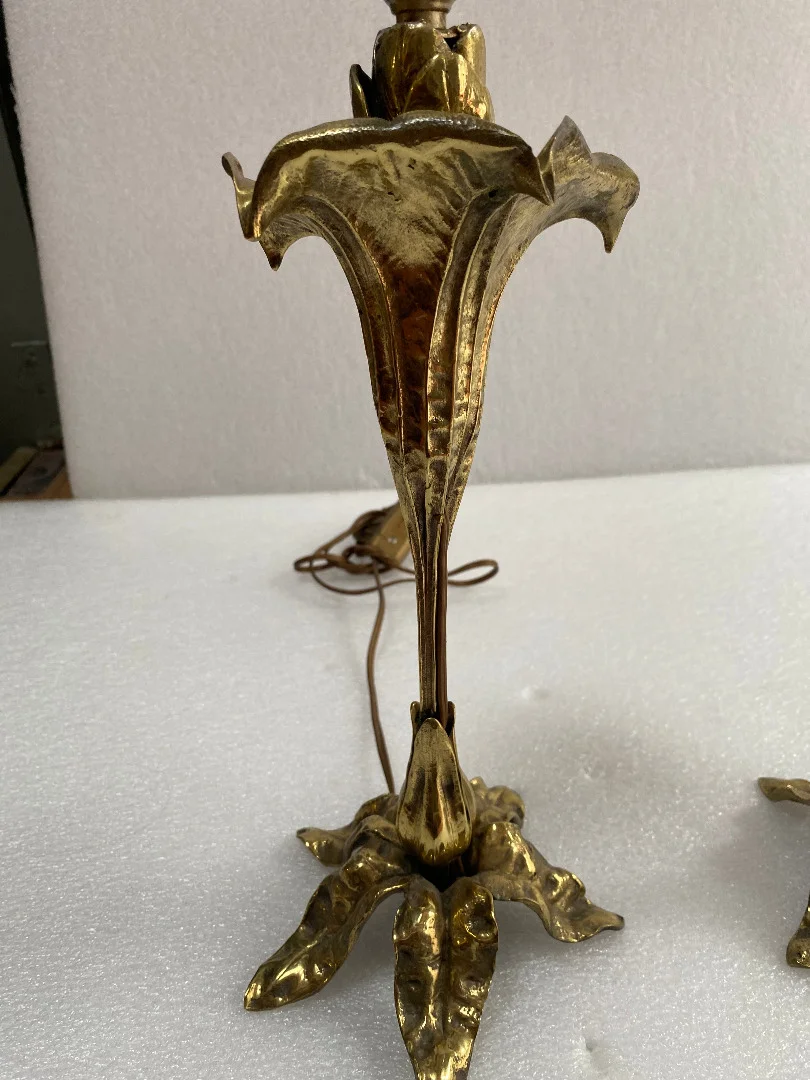 1900′ Pair Of Bronze Flower Lamps