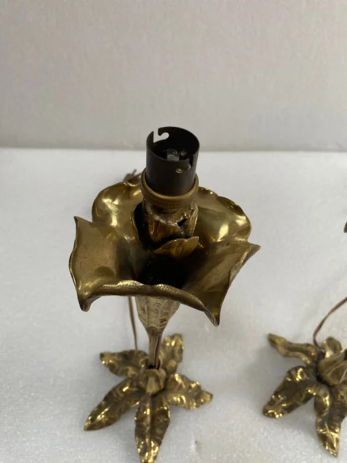 1900′ Pair Of Bronze Flower Lamps