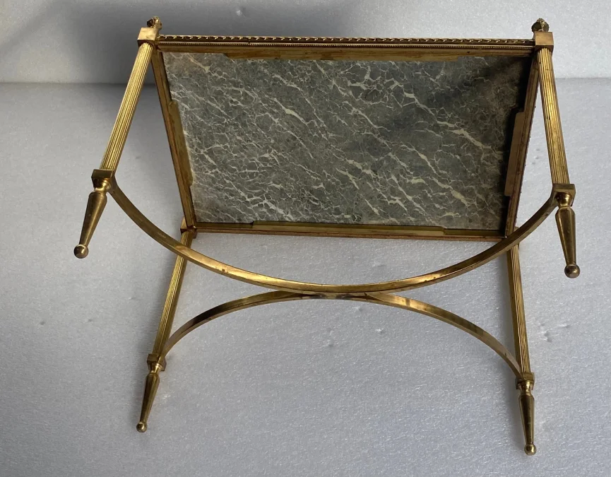1950/70 Coffee Table Or End Of Sofa Gilt Bronze Maison Jansen Or Maison Charles Or Maison Bagués Sea Green Marble Top With Spacer