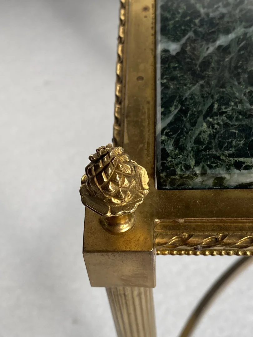 1950/70 Table Basse Ou Bout De Canapé Bronze Doré Maison Jansen Ou Maison Charles Ou Maison Bagués Plateau Marbre Vert De Mer Avec Entretoise