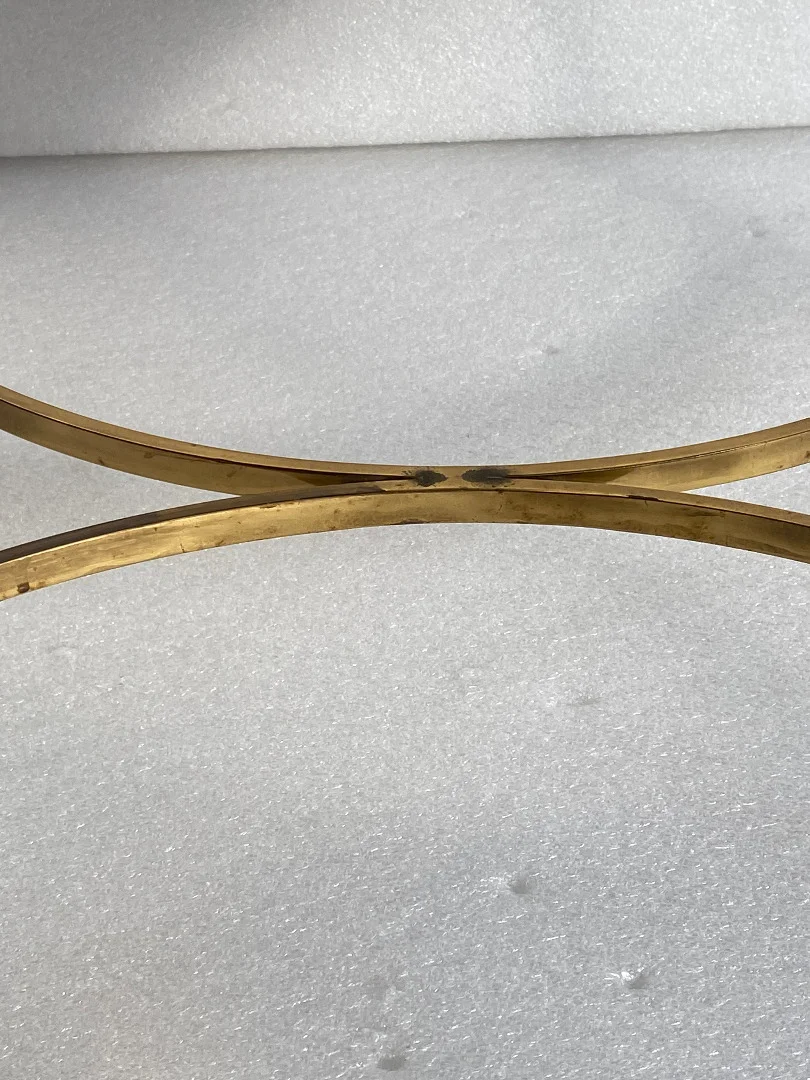 1950/70 Table Basse Ou Bout De Canapé Bronze Doré Maison Jansen Ou Maison Charles Ou Maison Bagués Plateau Marbre Vert De Mer Avec Entretoise