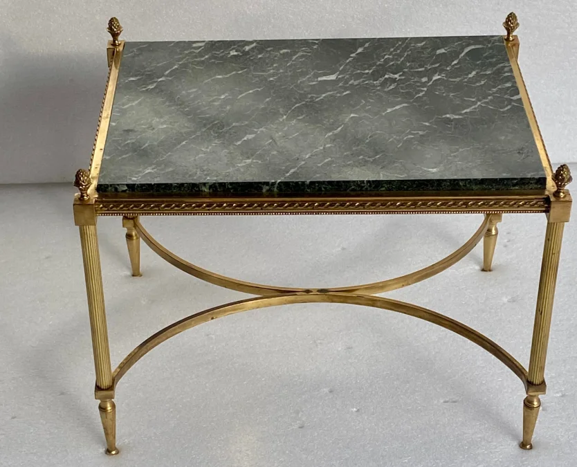 1950/70 Coffee Table Or End Of Sofa Gilt Bronze Maison Jansen Or Maison Charles Or Maison Bagués Sea Green Marble Top With Spacer