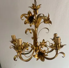 1970′ Lustre Aux Liserons Fer Doré 5 Bras