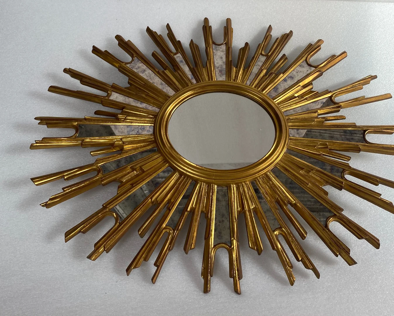 1970′ Oval Sun Mirror, Gold Resin