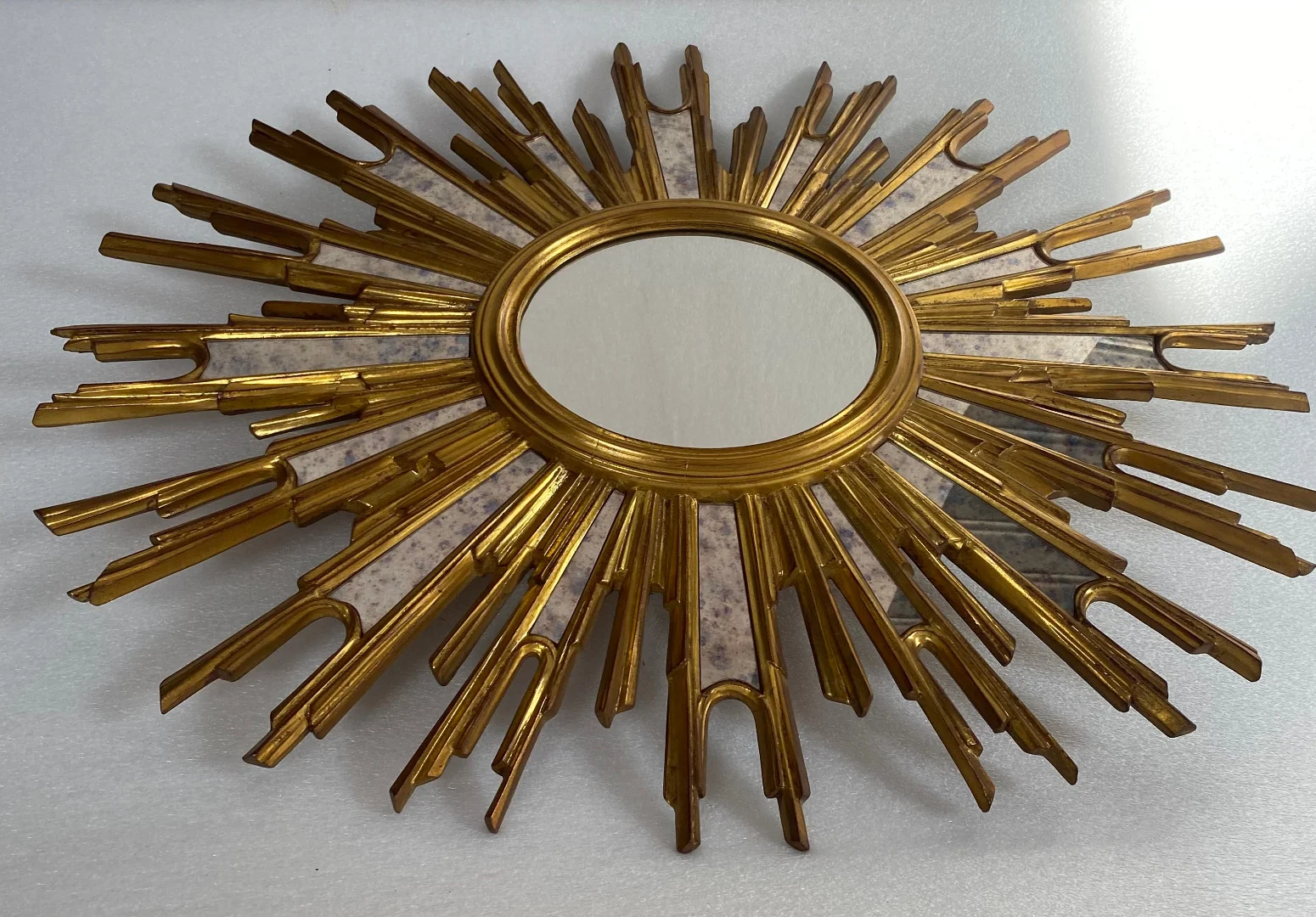 1970′ Oval Sun Mirror, Gold Resin