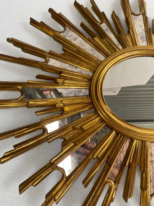 1970′ Oval Sun Mirror, Gold Resin