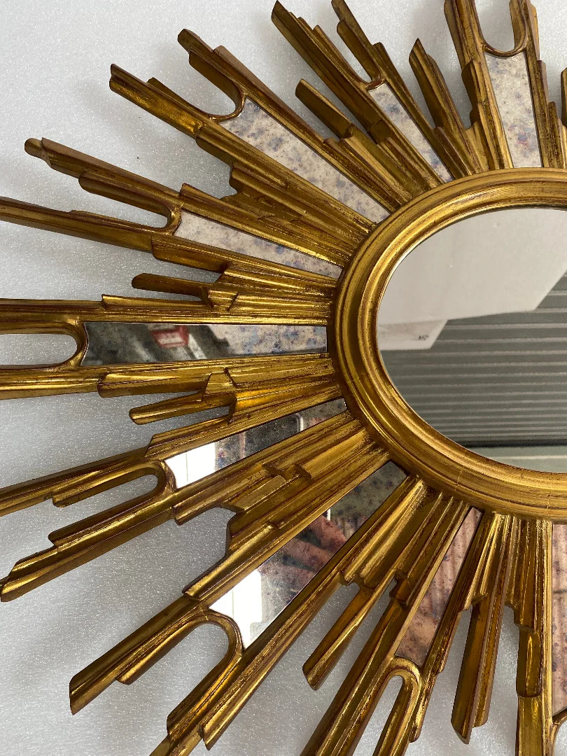 1970′ Oval Sun Mirror, Gold Resin