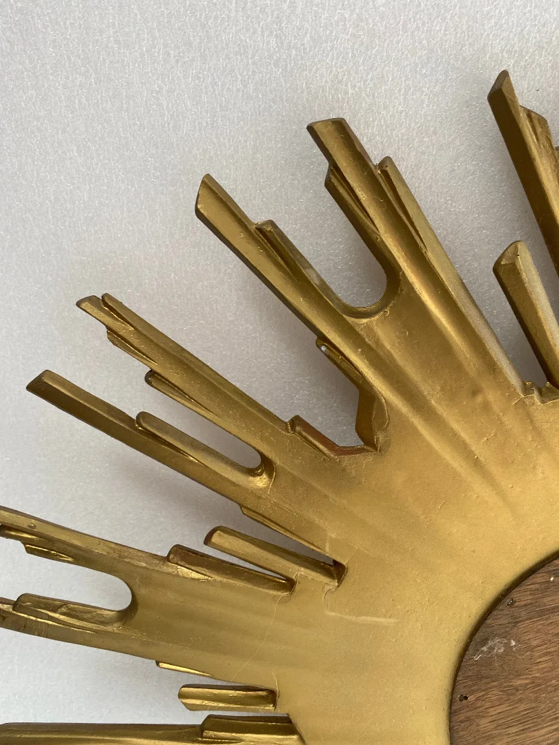 1970′ Oval Sun Mirror, Gold Resin