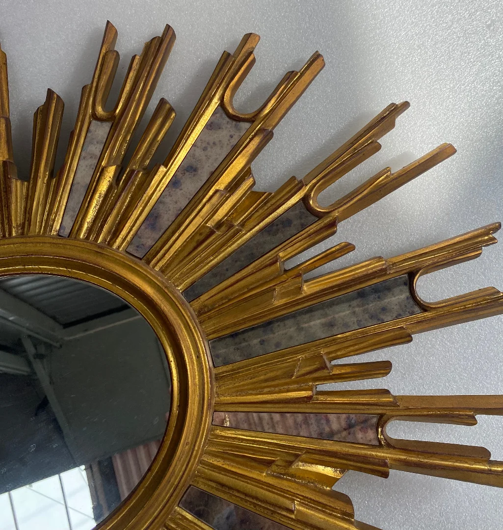 1970′ Oval Sun Mirror, Gold Resin