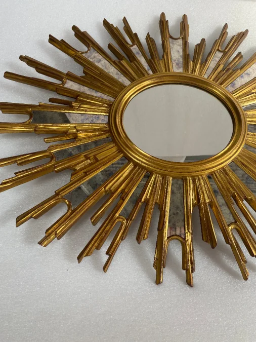 1970′ Oval Sun Mirror, Gold Resin