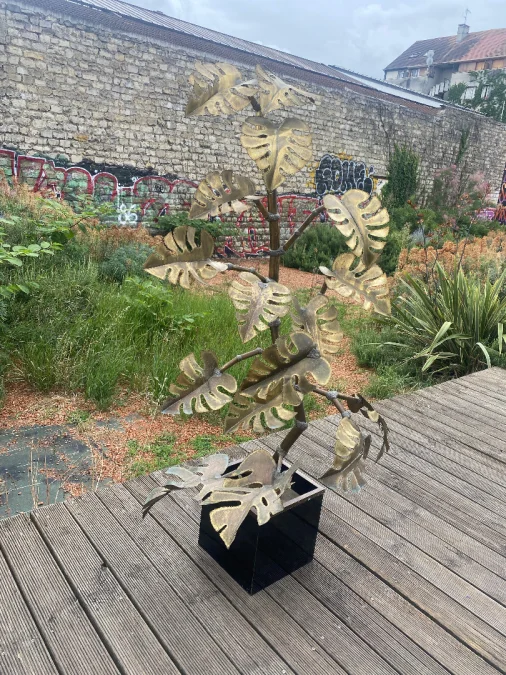 1970′ Plant Sculpture, Philodendron By Teychoueres For Maison Jansen Paris