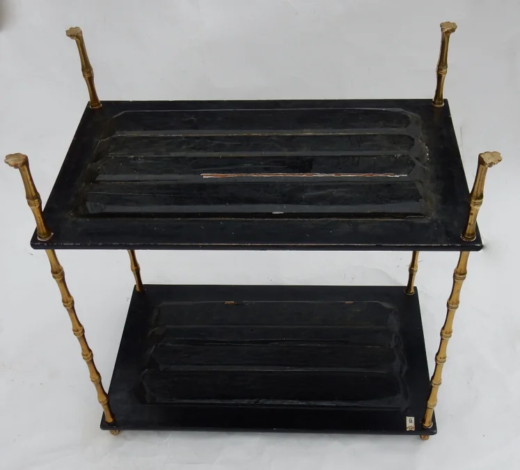 1950′ Maison Baguès Table Bamboo Decor in Gilt Bronze With Chinese Lacquer Trays
