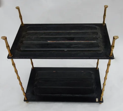 1950′ Table Maison Baguès Décor Bambou en Bronze Doré Avec Plateaux Laque de Chine