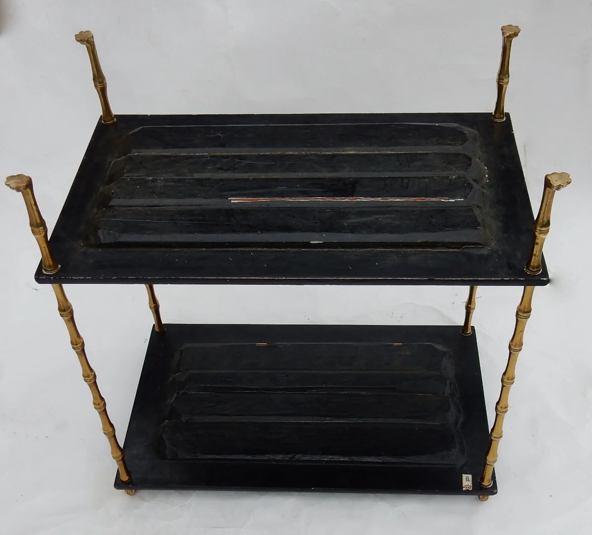 1950′ Maison Baguès Table Bamboo Decor in Gilt Bronze With Chinese Lacquer Trays