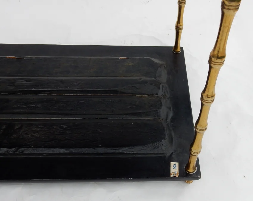 1950′ Maison Baguès Table Bamboo Decor in Gilt Bronze With Chinese Lacquer Trays