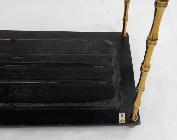 1950′ Table Maison Baguès Décor Bambou en Bronze Doré Avec Plateaux Laque de Chine