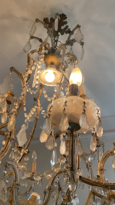 1900′ Lustre Cage 21 Lumiéres Marie Thérèse en Cristal de Bohème