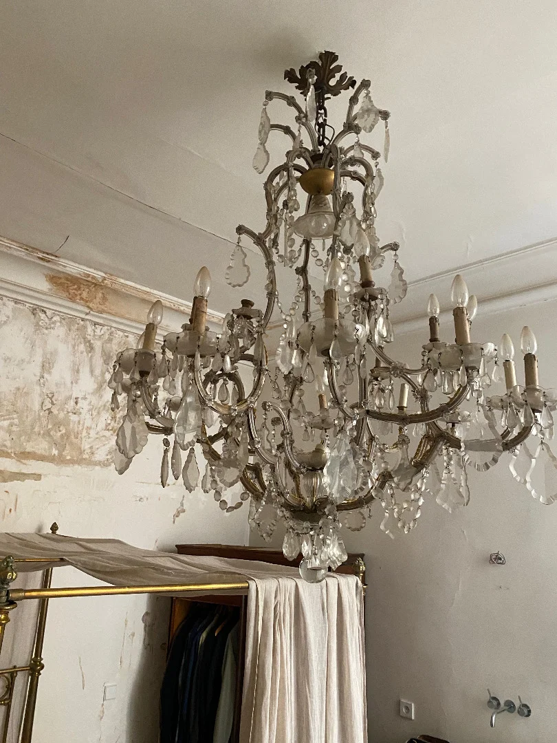 1900′ Marie Thérèse Cage Chandelier 21 Lights in Bohemian Crystal