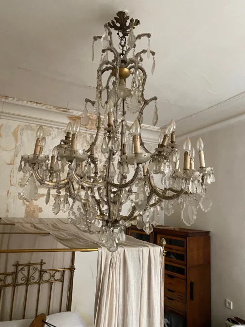 1900′ Lustre Cage 21 Lumiéres Marie Thérèse en Cristal de Bohème