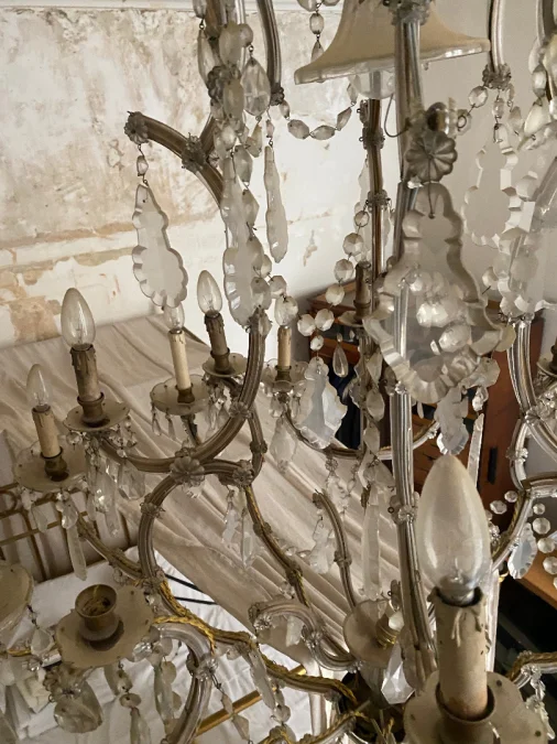 1900′ Lustre Cage 21 Lumiéres Marie Thérèse en Cristal de Bohème
