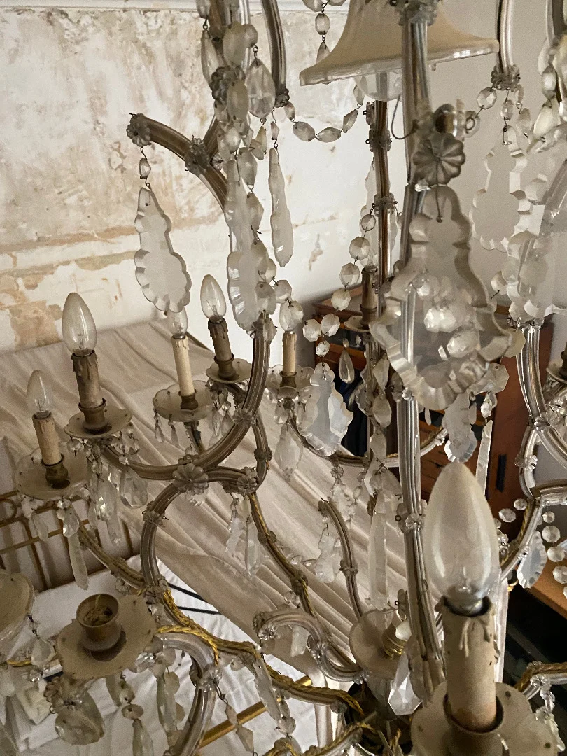1900′ Marie Thérèse Cage Chandelier 21 Lights in Bohemian Crystal