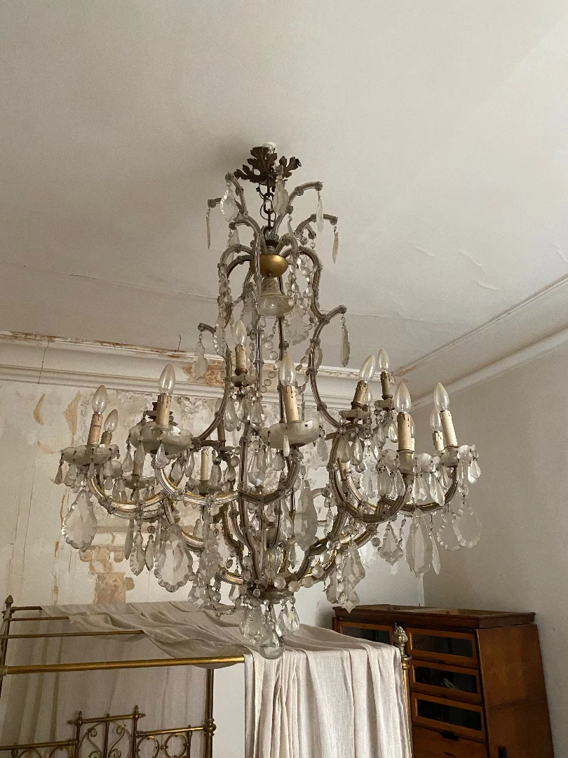 1900′ Marie Thérèse Cage Chandelier 21 Lights in Bohemian Crystal
