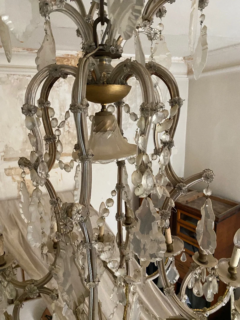 1900′ Marie Thérèse Cage Chandelier 21 Lights in Bohemian Crystal