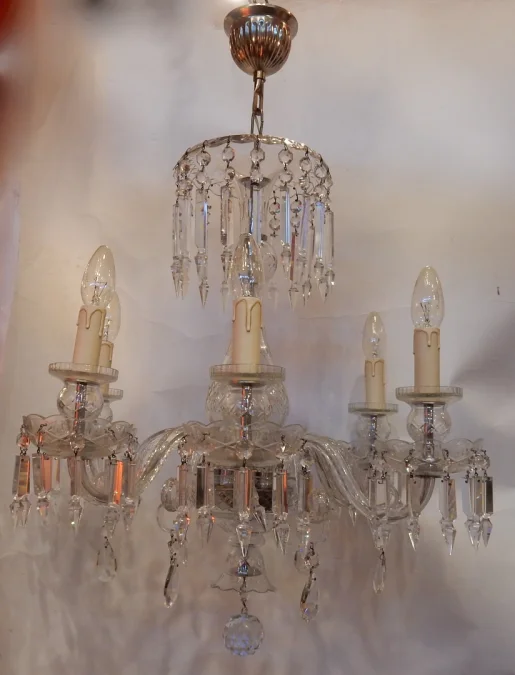 1950′ Lustre en Cristal de Bohême Ou Baccarat 6 Bras
