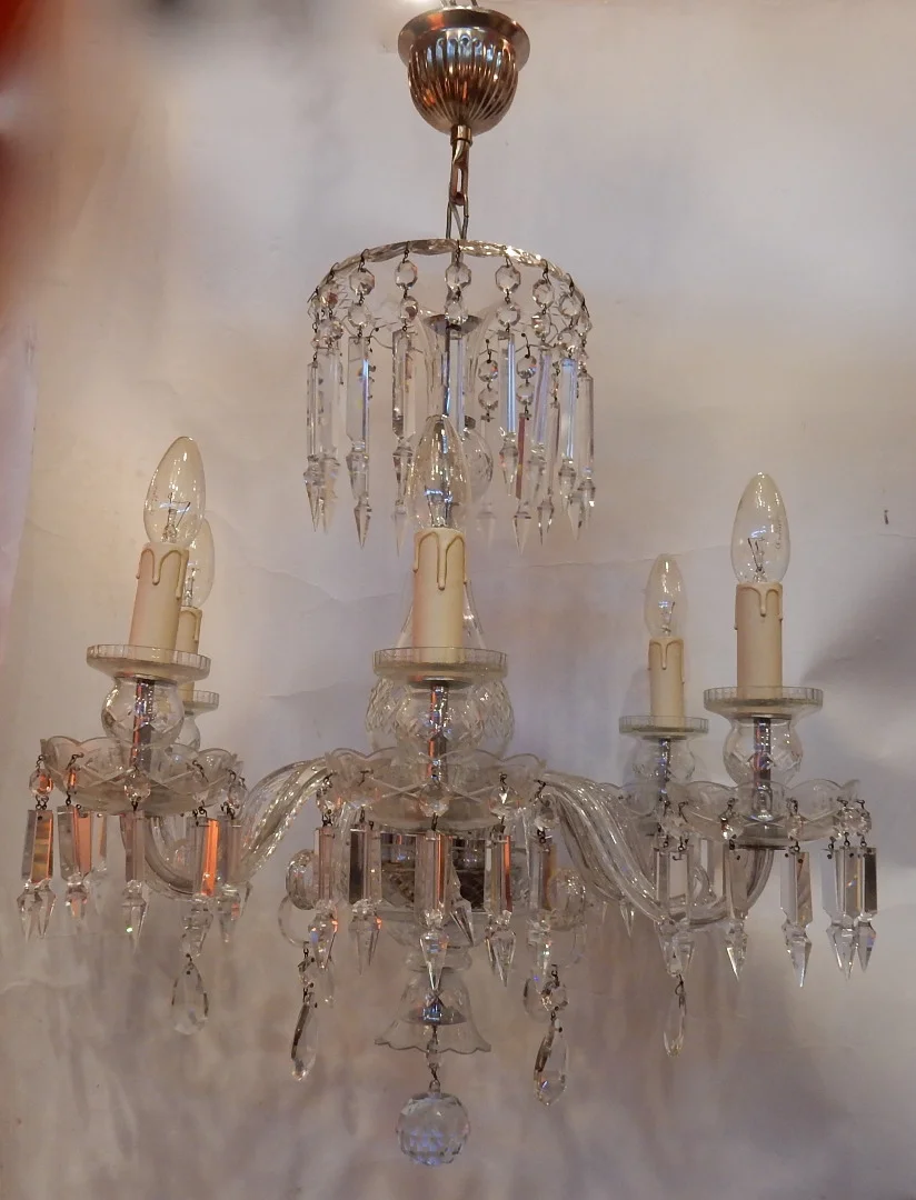 1950′ Bohemian Crystal Or Baccarat 6 Arm Chandelier