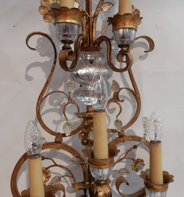 1970′ Maison Baguès Or Banci Style Wall Lamp 5 Lamps
