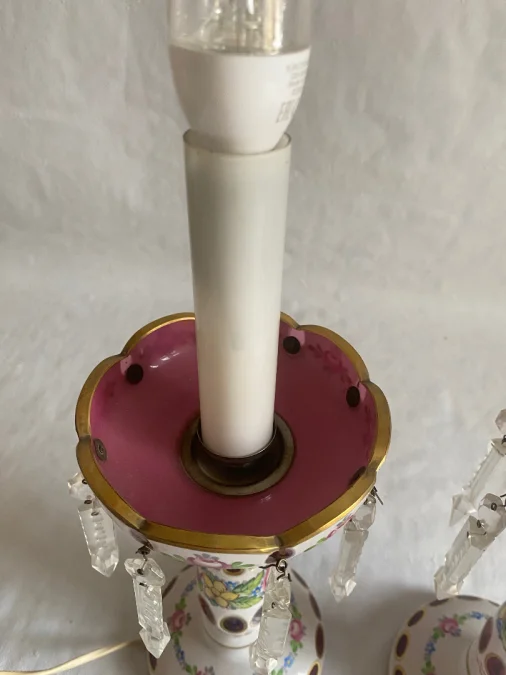 1970′ Pair of Baccarat Overlay Lamps