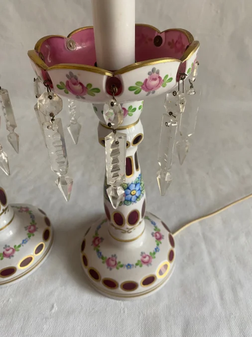 1970′ Pair of Baccarat Overlay Lamps