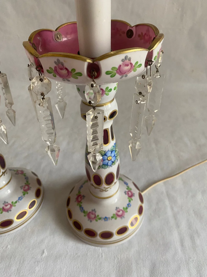 1970′ Pair of Baccarat Overlay Lamps