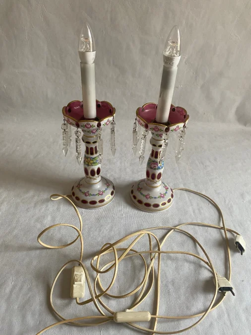 1970′ Pair of Baccarat Overlay Lamps