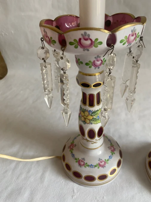 1970′ Pair of Baccarat Overlay Lamps