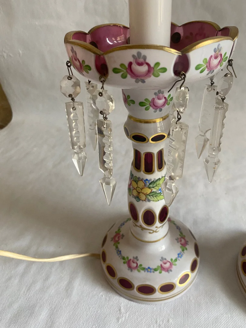 1970′ Pair of Baccarat Overlay Lamps