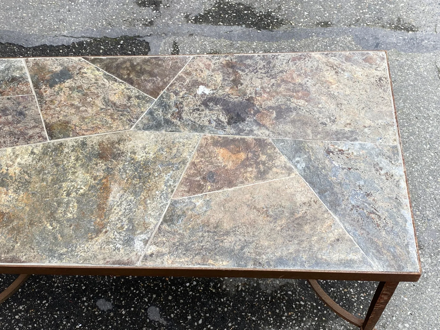 1950/70 Wrought Iron Coffee Table With Correze Slate Top Spacer