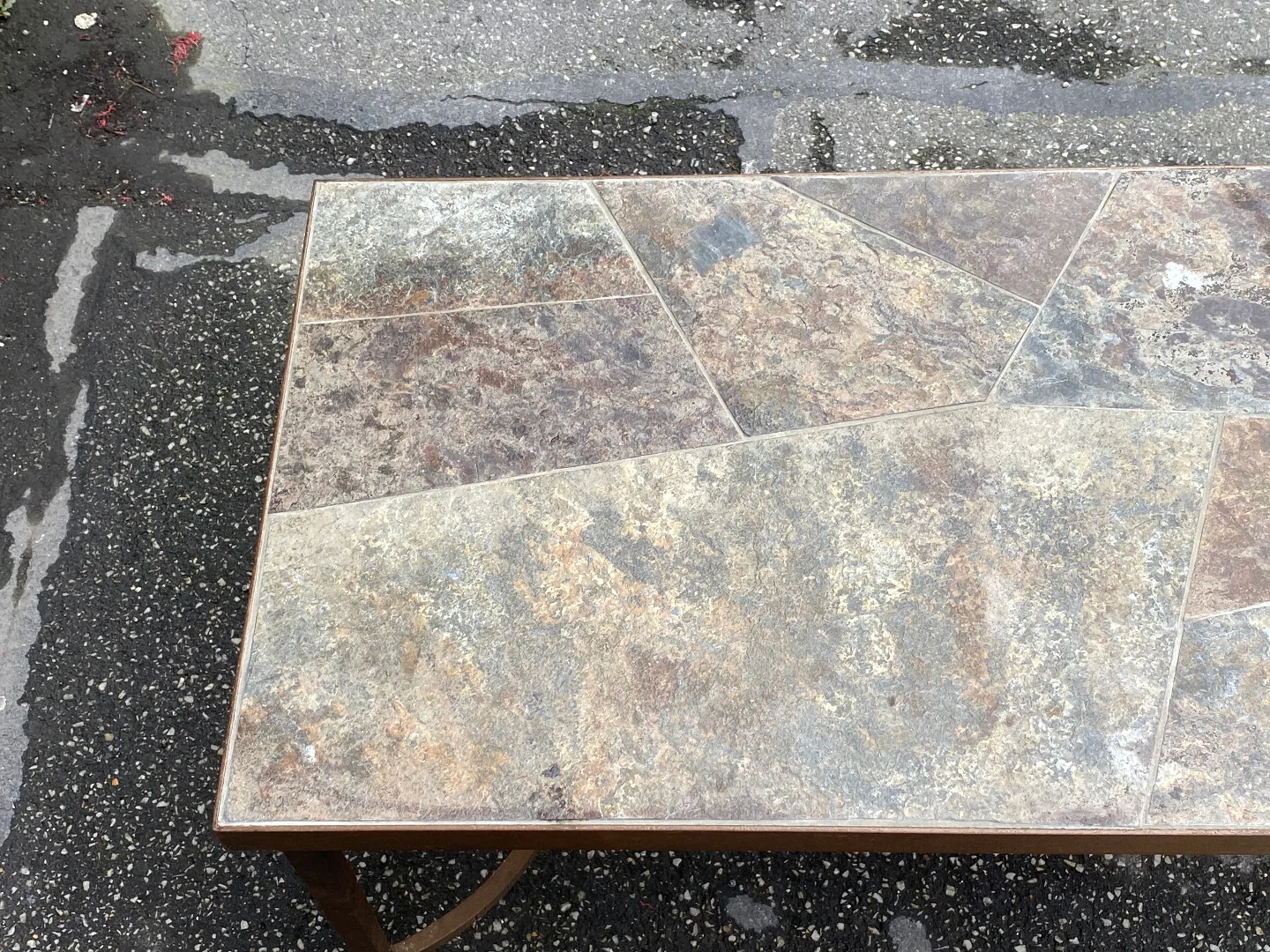 1950/70 Wrought Iron Coffee Table With Correze Slate Top Spacer