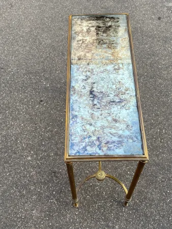 1950/70 Console Or End Of Sofa Gilt Bronze Maison Jansen Or Maison Charles Or Maison Bagués Aged Oxidized Mirror Tray With Spacer
