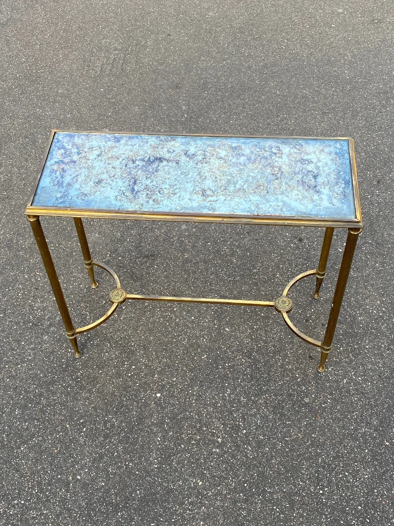 1950/70 Console Or End Of Sofa Gilt Bronze Maison Jansen Or Maison Charles Or Maison Bagués Aged Oxidized Mirror Tray With Spacer