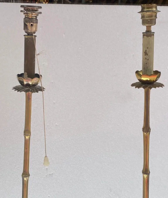 1970′ Pair Of Gilt Bronze Floor Lamps Maison Baguès Bamboo Model