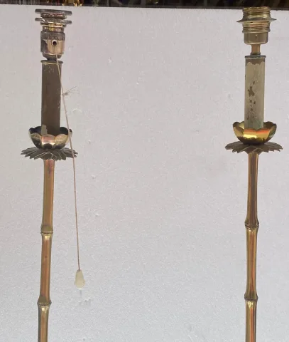 1970′ Paire De Lampadaires En Bronze Doré Maison Baguès Modèle Bambou