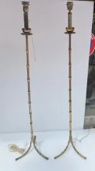 1970′ Pair Of Gilt Bronze Floor Lamps Maison Baguès Bamboo Model