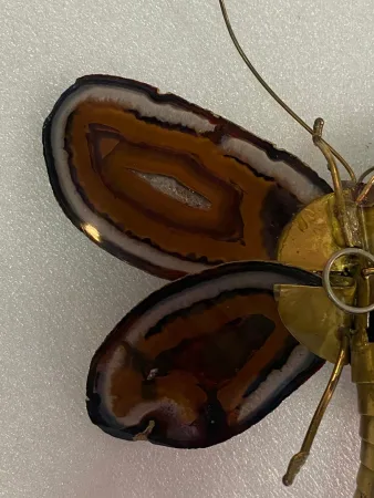 1970’ Butterfly Wall Lamp in Bronze or Brass, Duval Brasseur Or Isabelle Faure, 1 Bulb, Agate Wings