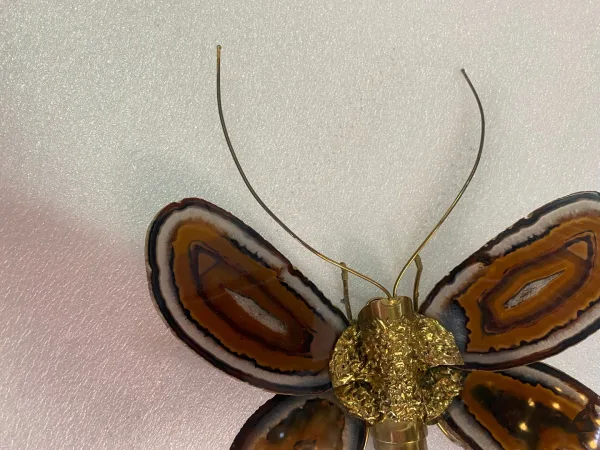 1970’ Butterfly Wall Lamp in Bronze or Brass, Duval Brasseur Or Isabelle Faure, 1 Bulb, Agate Wings